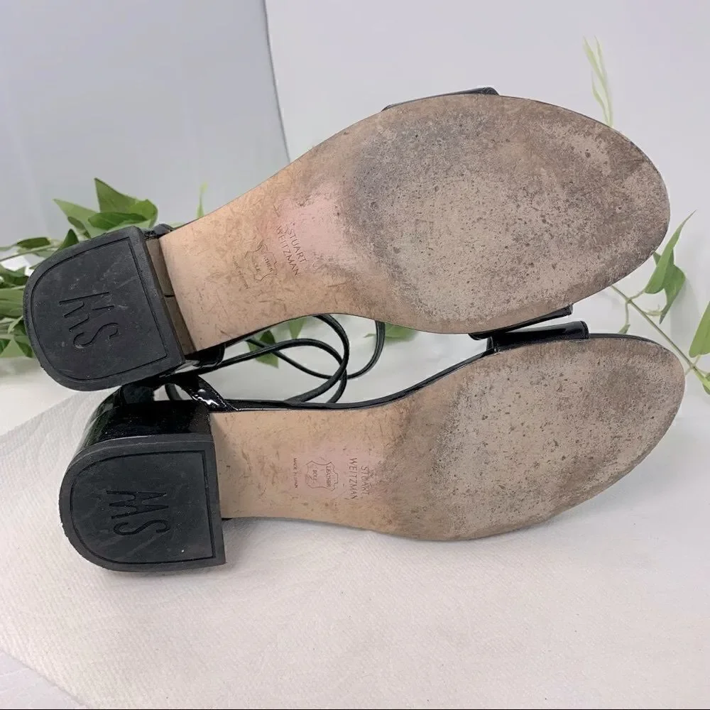 Stuart Weitzman Pewee Patent City Black Sandal size 8